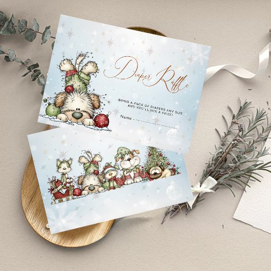 Diaper Raffle Card Winter Puppy Baby Shower Begleitkarte