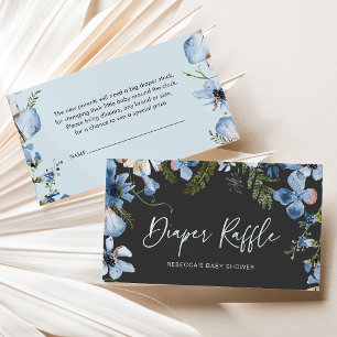 Diaper Raffle Charcoal Blue Floral Umschließkarte Visitenkarte