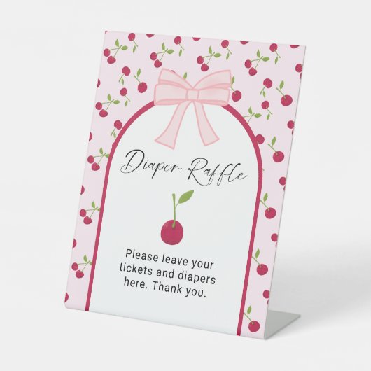 Diaper Raffle Cherry on Top Coquette Baby Shower  Sockelschild (Vorderseite)