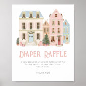 Diaper raffle Christmas village Pink Baby Shower Poster (Vorne)