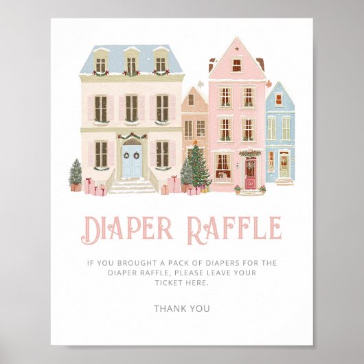 Diaper raffle Christmas village Pink Baby Shower Poster (Vorne)
