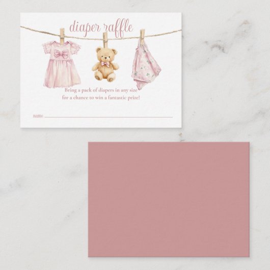 Diaper Raffle Clothesline Girl Baby Dusche Begleitkarte (Vorne/Hinten)