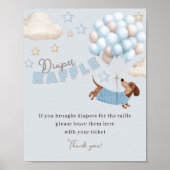 Diaper Raffle Dachshund Blue Baby Shower Game Poster (Vorne)