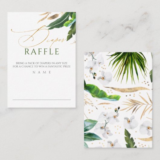 Diaper Raffle Exotic Foliage Babydusche Visitenkarte (Vorne/Hinten)