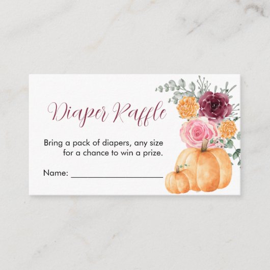 Diaper Raffle Fall Pumpkin Burgundy Pink Floral Begleitkarte (Vorderseite)