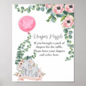 Diaper Raffle Game Baby Elephant Pink Balloon Poster (Vorne)