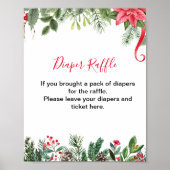 Diaper Raffle Game Winter Red Poinsettia Pinecones Poster (Vorne)