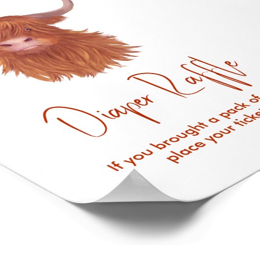 Diaper Raffle Highland Cow Baby Dusche Poster (Ecke)