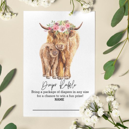 Diaper Raffle Highland Kuh Floral Umschließung Begleitkarte