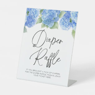 Diaper Raffle Hydrangea Blue Flowers Babydusche Sockelschild