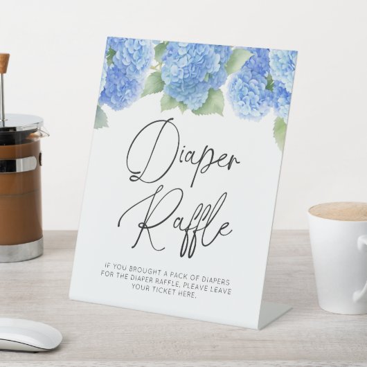 Diaper Raffle Hydrangea Blue Flowers Babydusche Sockelschild (In SItu)