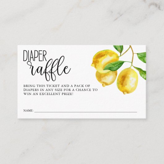 Diaper Raffle Lemon Wasserfarbe Kinderdusche Begleitkarte (Vorderseite)