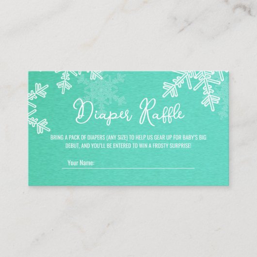 Diaper Raffle Minimalistisch Emerald Snowflakes Begleitkarte (Vorderseite)