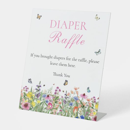 Diaper Raffle | Moderne Sommer-Wildblumen Sockelschild (Vorderseite)