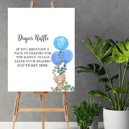 Diaper Raffle Oh Boy Bear Blue Ballon Eukalyptus Poster