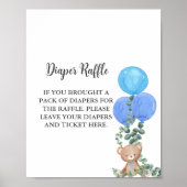 Diaper Raffle Oh Boy Bear Blue Ballon Eukalyptus Poster (Vorne)