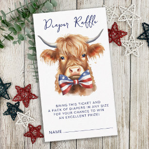 Diaper Raffle Patriotic Highland Cow Baby Showdusc Begleitkarte