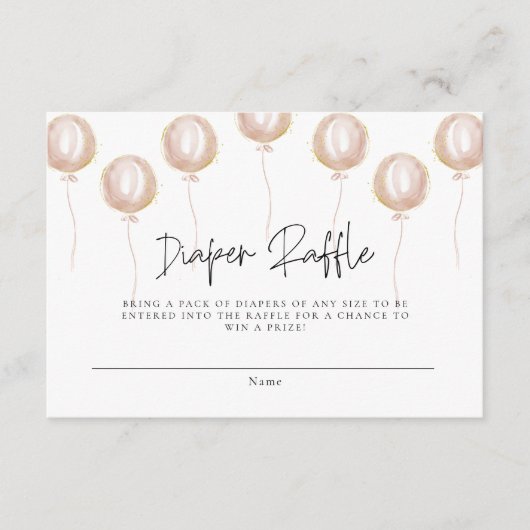 Diaper Raffle Pink Ballon Die Girl Baby Dusche Begleitkarte (Vorderseite)