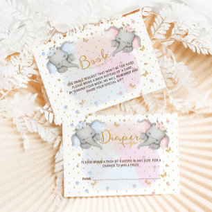 Diaper Raffle Pink Blue Floral Elephant Begleitkarte