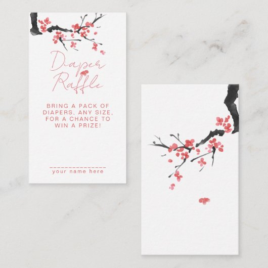 Diaper Raffle Pink Cherry Blossom Baby Shower Begleitkarte (Vorne/Hinten)