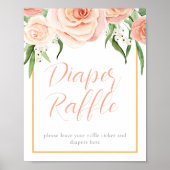 Diaper Raffle Pink Rose Floral Baby Shower Table Poster (Vorne)