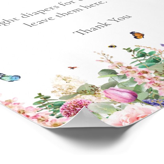 Diaper Raffle | Rosa violette Blumen und Schmetter Poster (Ecke)
