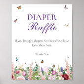 Diaper Raffle | Rosa violette Blumen und Schmetter Poster (Vorne)