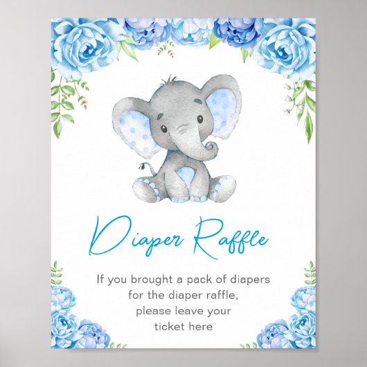 Diaper Raffle Schild Blue Elephant Baby Boy Dusche (Vorne)