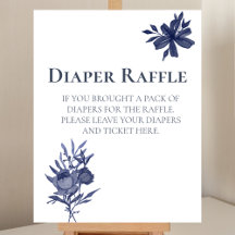 Diaper Raffle Schild Wasserfarbe Marine Blue Flora