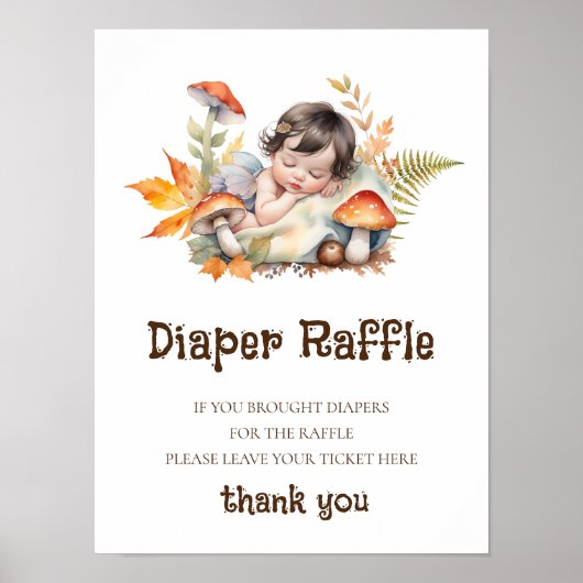 Diaper Raffle Sign Baby Dusche Woodland Fairy Poster (Vorne)