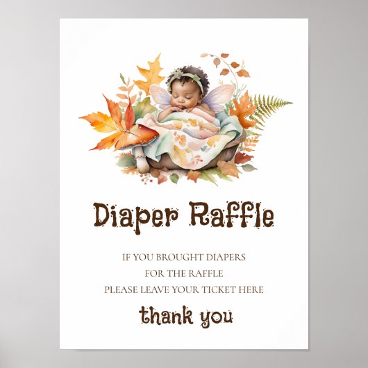 Diaper Raffle Sign Baby Dusche Woodland Fairy Poster (Vorne)