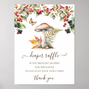 Diaper Raffle Sign Baby Dusche Woodland Mushroom Poster