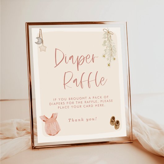 Diaper Raffle Sign, Boho Pink Girl Babydusche Poster