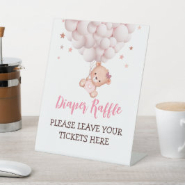 Diaper Raffle Sign Girl Bear Baby Dusche Sockelschild