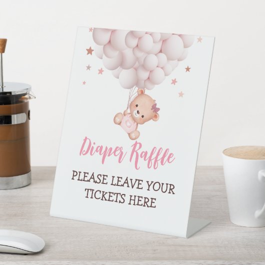 Diaper Raffle Sign Girl Bear Baby Dusche Sockelschild (In SItu)