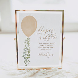 Diaper Raffle Sign Gold Ballon Baby Dusche Poster