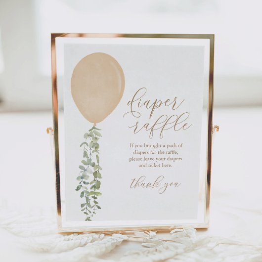 Diaper Raffle Sign Gold Ballon Baby Dusche Poster