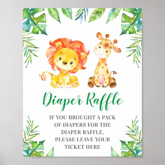 Diaper Raffle Sign Green Jungle Safari Baby Dusche Poster (Vorne)
