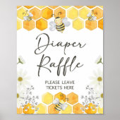 Diaper Raffle Sign Yellow Honey Bee Thema Poster (Vorne)