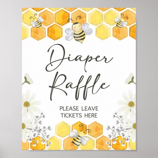Diaper Raffle Sign Yellow Honey Bee Thema Poster (Vorne)