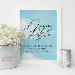 Diaper Raffle Sky Clouds Blue Baby Duschzeichen Poster