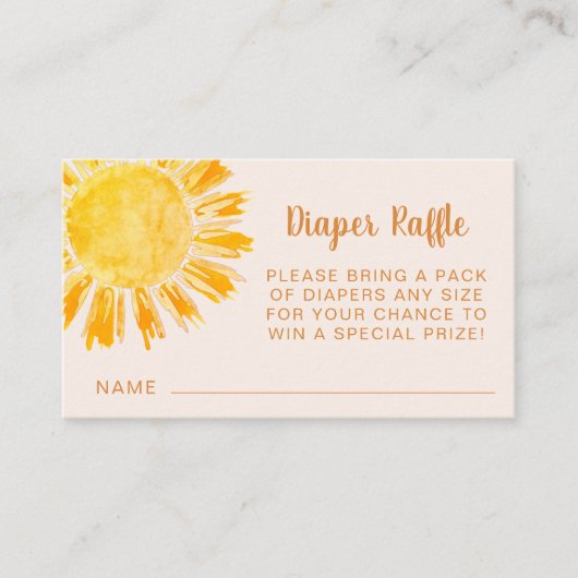 Diaper Raffle Sunshine Baby Dusche Begleitkarte (Vorderseite)