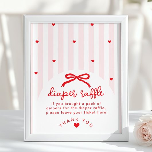 Diaper raffle Sweetheart Baby Shower Red Bow Poster