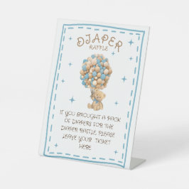 Diaper Raffle Teddy Bear Baby Boy Showspiel Sockelschild