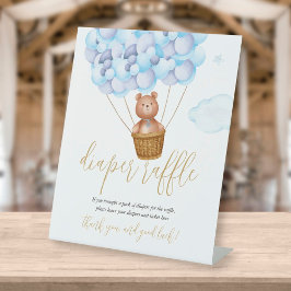 Diaper Raffle Teddy Bear Blue Balloons Babydusche Sockelschild