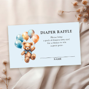 Diaper Raffle Teddy Bear Boy Blue Baby Dusche Begleitkarte