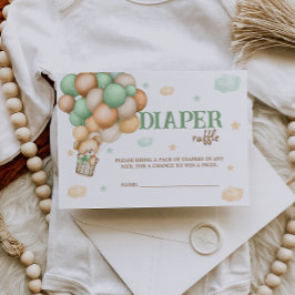 Diaper Raffle Teddy Bear Green Hot Air Ballon Begleitkarte