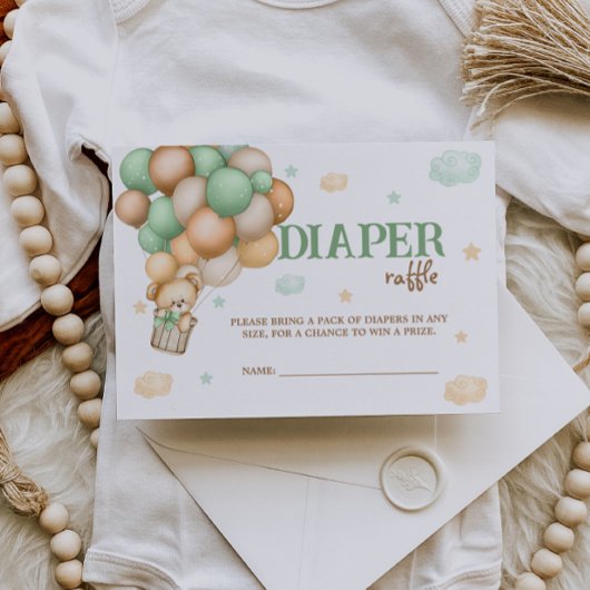 Diaper Raffle Teddy Bear Green Hot Air Ballon Begleitkarte