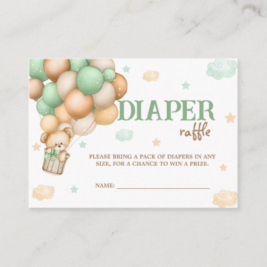 Diaper Raffle Teddy Bear Green Hot Air Ballon Begleitkarte (Vorderseite)
