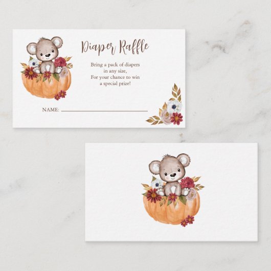 Diaper Raffle Teddy Bear Pumpkin Baby Dusche Begleitkarte (Vorne/Hinten)